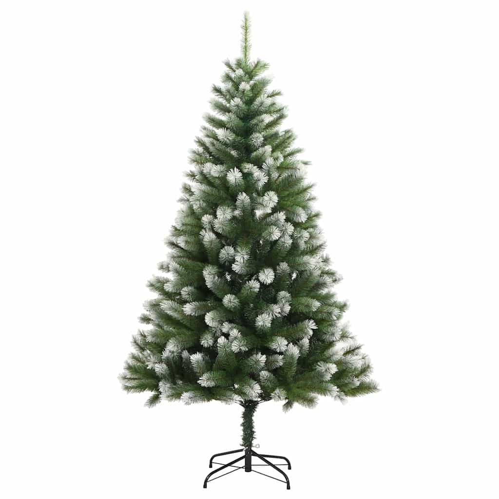 Kunstigt Hængslet Juletræ med Flocked Sne Grøn og hvid 150 cm