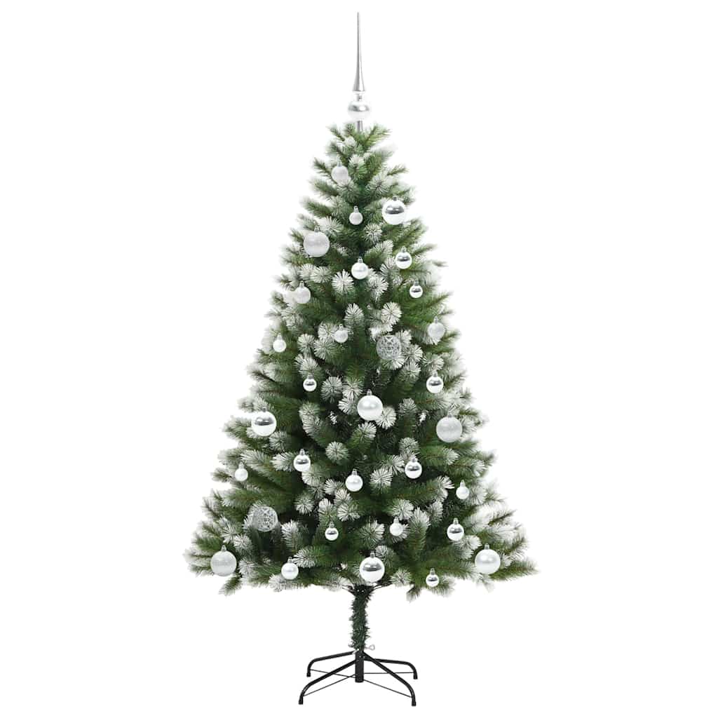 Kunstigt Hængslet Juletræ med Flocked Sne Grøn og hvid 150 cm