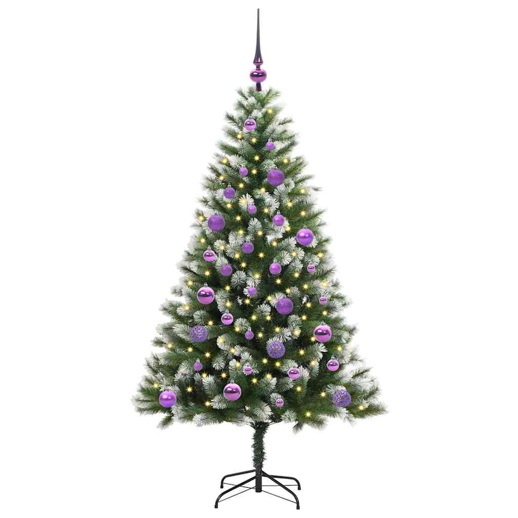 Kunstigt Hængslet Juletræ med Flocked Sne Grøn og hvid 150 cm