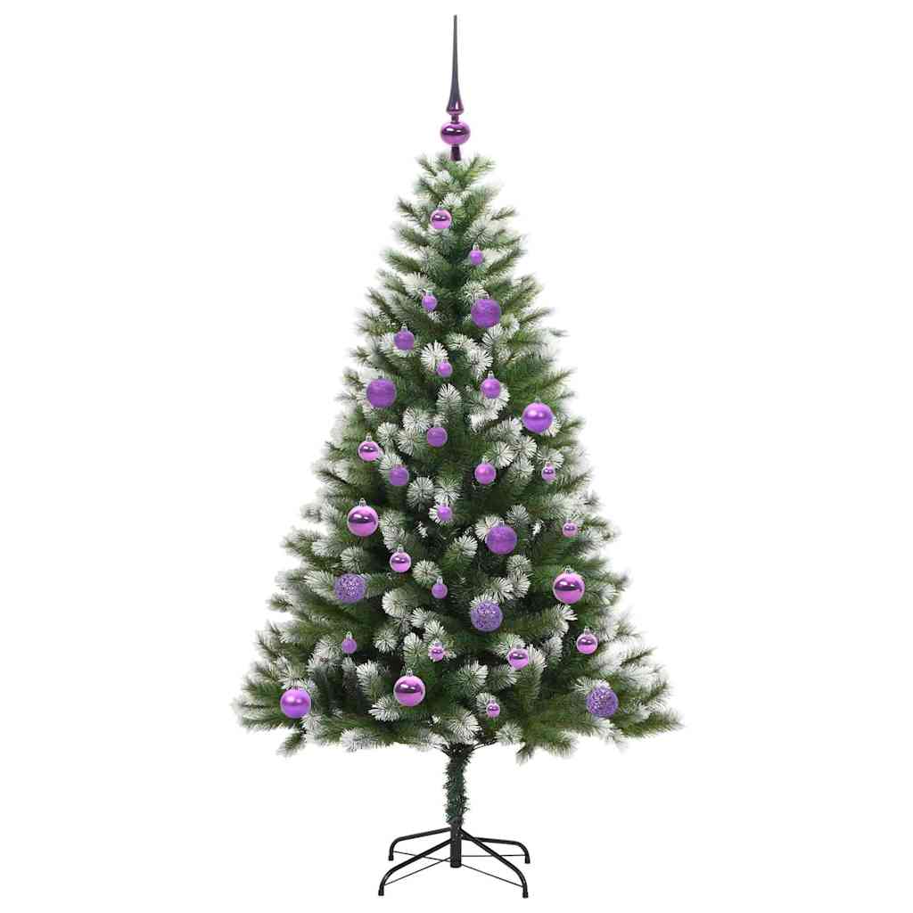 Kunstigt Hængslet Juletræ med Flocked Sne Grøn og hvid 150 cm