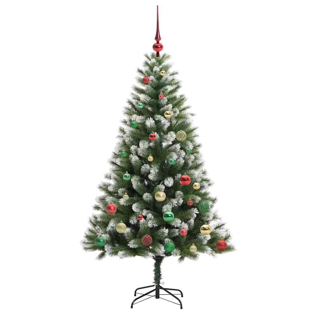 Kunstigt Hængslet Juletræ med Flocked Sne Grøn og hvid 150 cm
