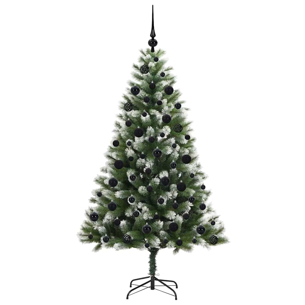 Kunstigt Hængslet Juletræ med Flocked Sne Grøn og hvid 180 cm