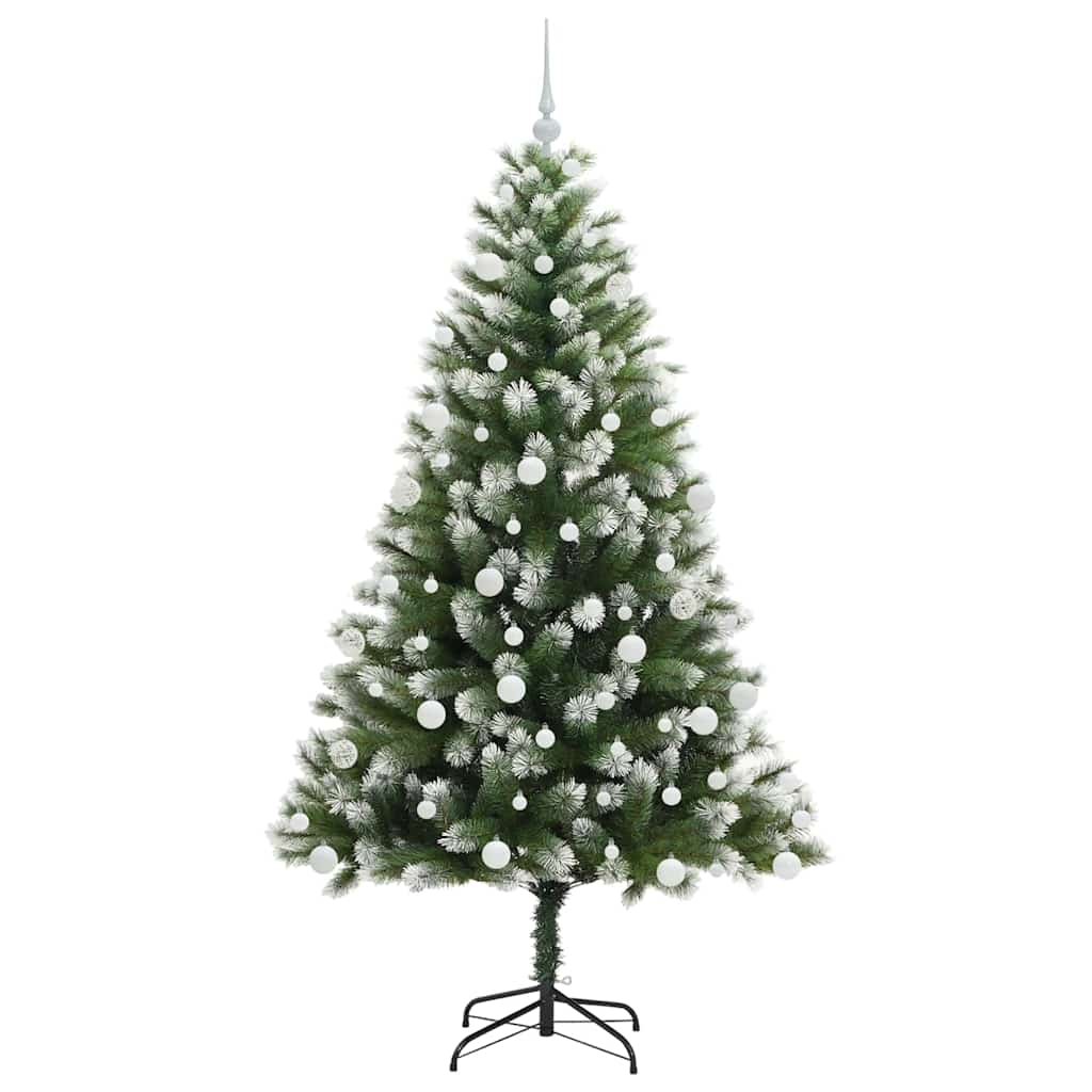 Kunstigt Hængslet Juletræ med Flocked Sne Grøn og hvid 180 cm