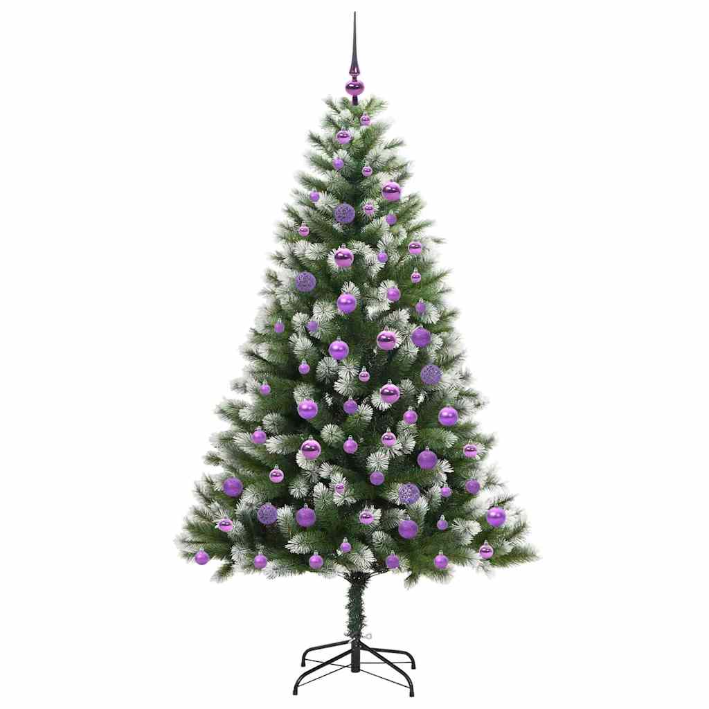 Kunstigt Hængslet Juletræ med Flocked Sne Grøn og hvid 180 cm