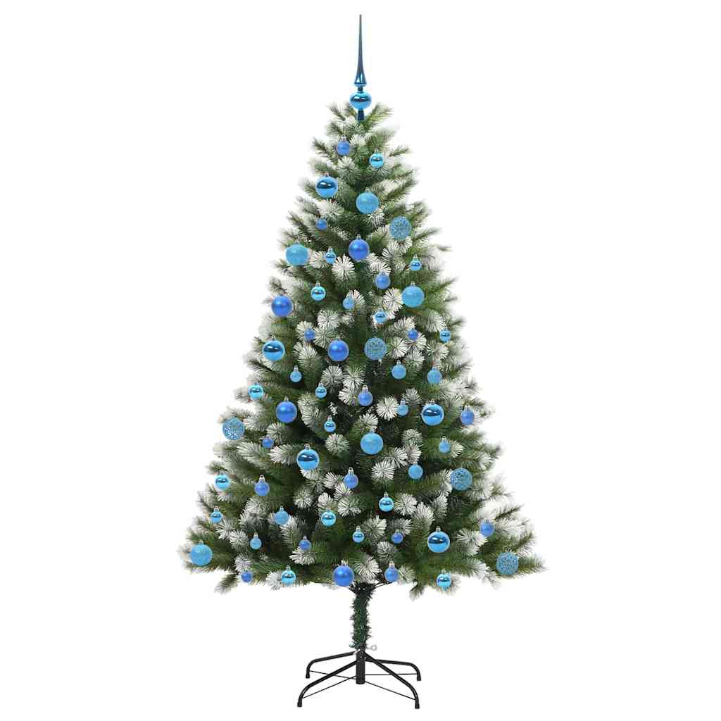 Kunstigt Hængslet Juletræ med Flocked Sne Grøn og hvid 180 cm