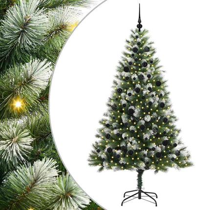 Kunstigt Hængslet Juletræ med Flocked Sne Grøn og hvid 210 cm