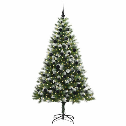 Kunstigt Hængslet Juletræ med Flocked Sne Grøn og hvid 210 cm