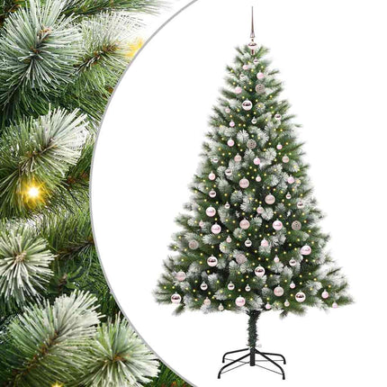 Kunstigt Hængslet Juletræ med Flocked Sne Grøn og hvid 210 cm