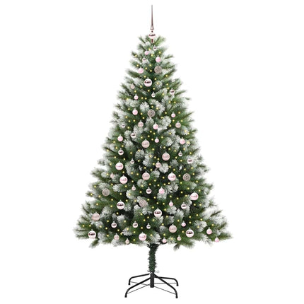 Kunstigt Hængslet Juletræ med Flocked Sne Grøn og hvid 210 cm