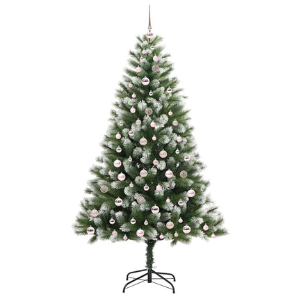 Kunstigt Hængslet Juletræ med Flocked Sne Grøn og hvid 210 cm