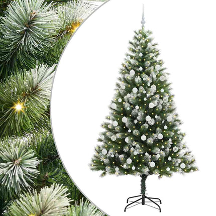 Kunstigt Hængslet Juletræ med Flocked Sne Grøn og hvid 210 cm