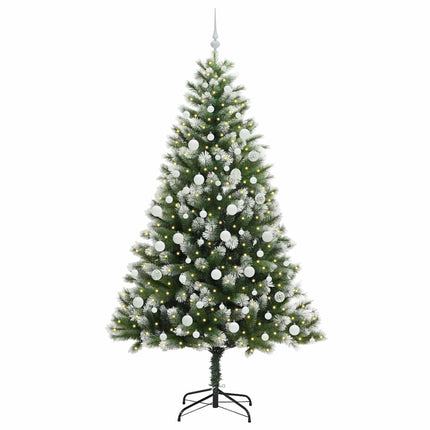 Kunstigt Hængslet Juletræ med Flocked Sne Grøn og hvid 210 cm