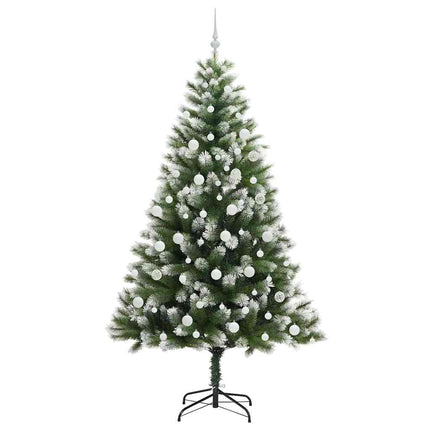 Kunstigt Hængslet Juletræ med Flocked Sne Grøn og hvid 210 cm