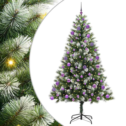 Kunstigt Hængslet Juletræ med Flocked Sne Grøn og hvid 210 cm