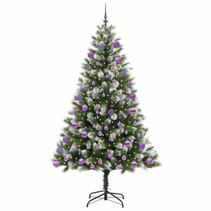 Kunstigt Hængslet Juletræ med Flocked Sne Grøn og hvid 210 cm