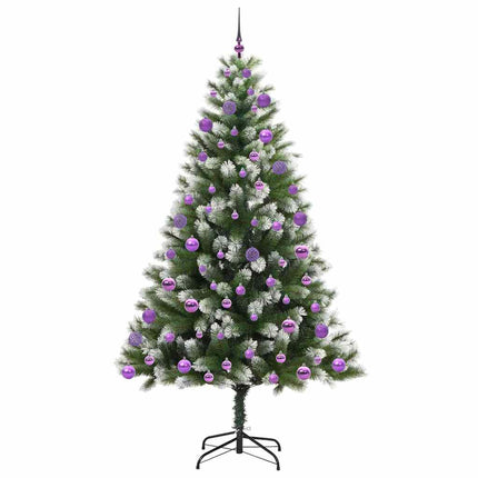 Kunstigt Hængslet Juletræ med Flocked Sne Grøn og hvid 210 cm