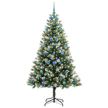 Kunstigt Hængslet Juletræ med Flocked Sne Grøn og hvid 210 cm