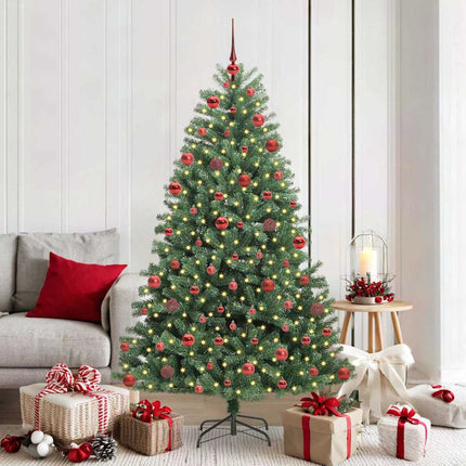 Kunstigt Hinged Juletræ med 300 LED'er Grøn 180 cm PVC og metal