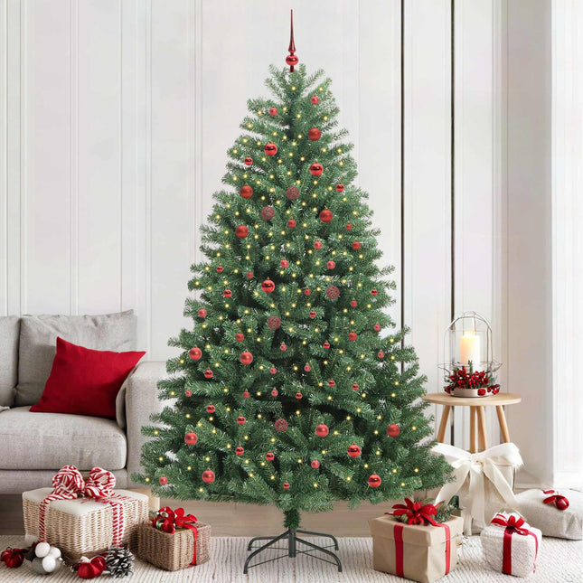 Kunstigt Hinged Juletræ med 300 LED'er Grøn 210 cm PVC og metal