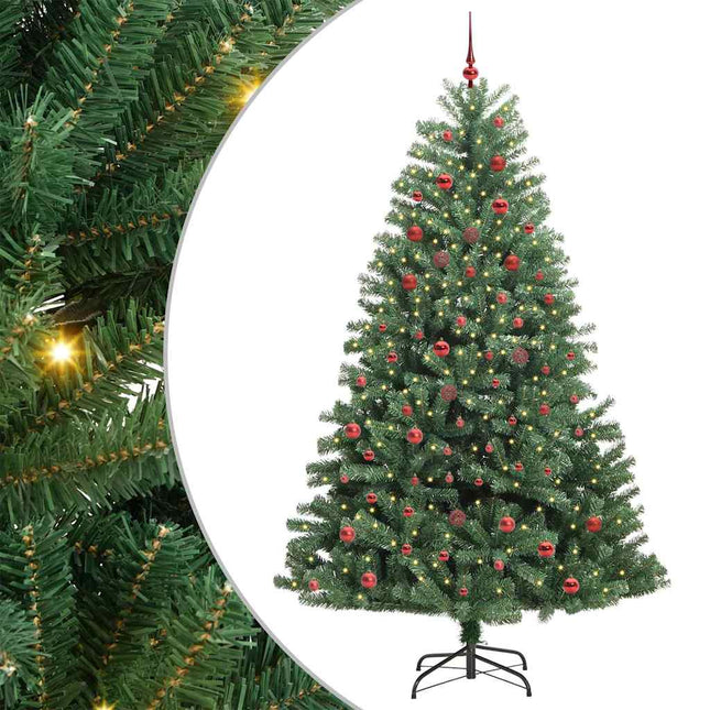 Kunstigt Hinged Juletræ med 300 LED'er Grøn 210 cm PVC og metal