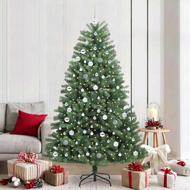 Kunstigt Hinged Juletræ med 300 LED'er Grøn 210 cm PVC og metal
