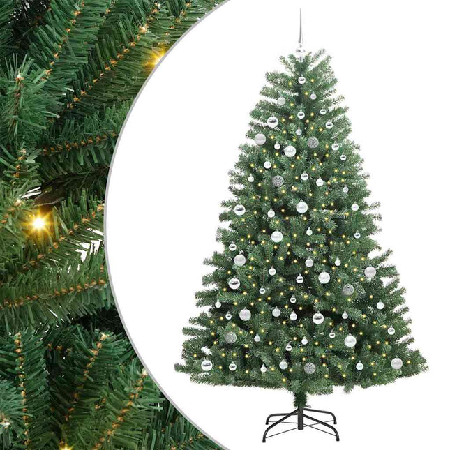 Kunstigt Hinged Juletræ med 300 LED'er Grøn 210 cm PVC og metal