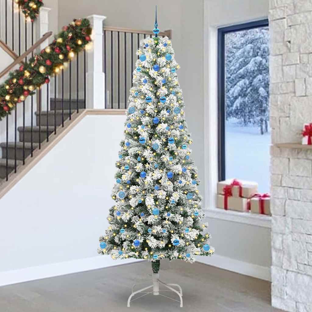 Kunstigt Hinged Juletræ med 300 LED'er Grøn og Hvid 240 cm