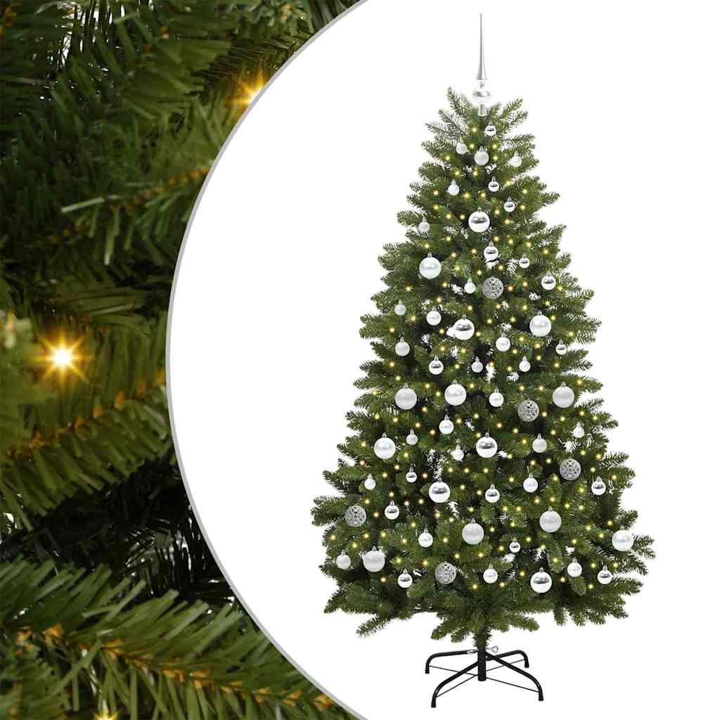 Kunstigt juletræ med 300 LED'er Grøn 180 cm PVC og metal