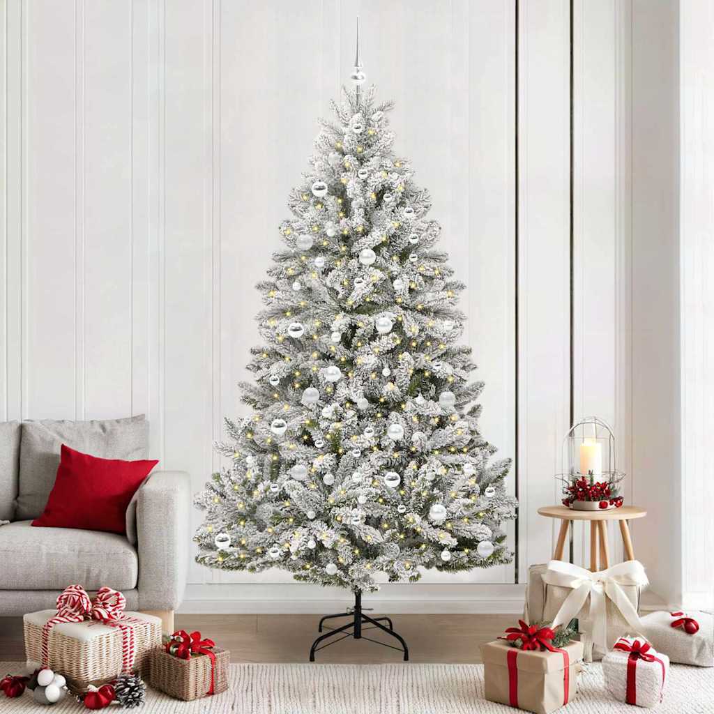 Kunstigt juletræ Grøn og Hvid 210 cm PVC og metal
