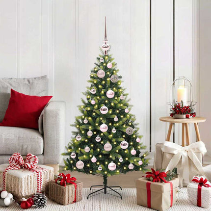 Kunstig hængslet juletræ med 150 LED-lys Grøn 120 cm PVC og PE