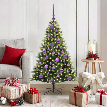 Kunstig hængslet juletræ med 150 LED-lys Grøn 120 cm PVC og PE