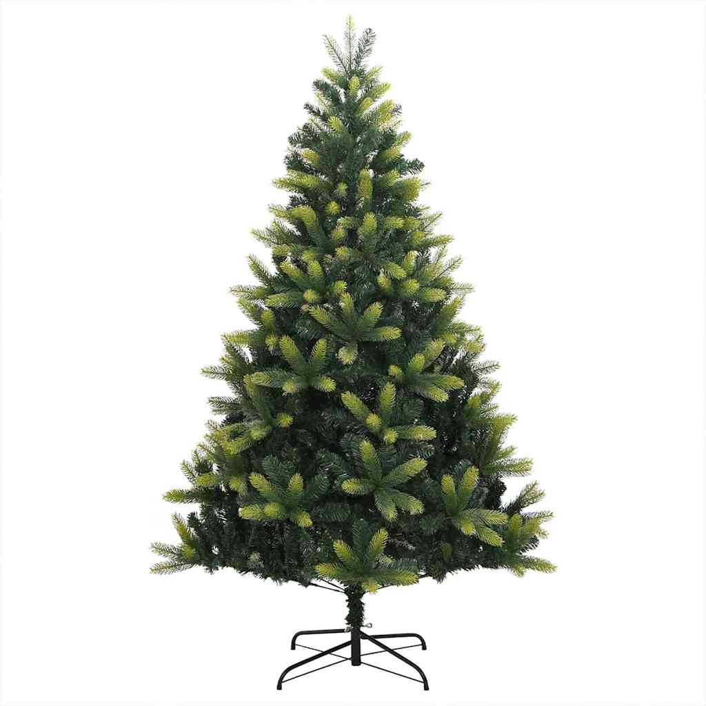 Kunstig hængslet juletræ med 150 LED-lys Grøn 150 cm PVC og PE