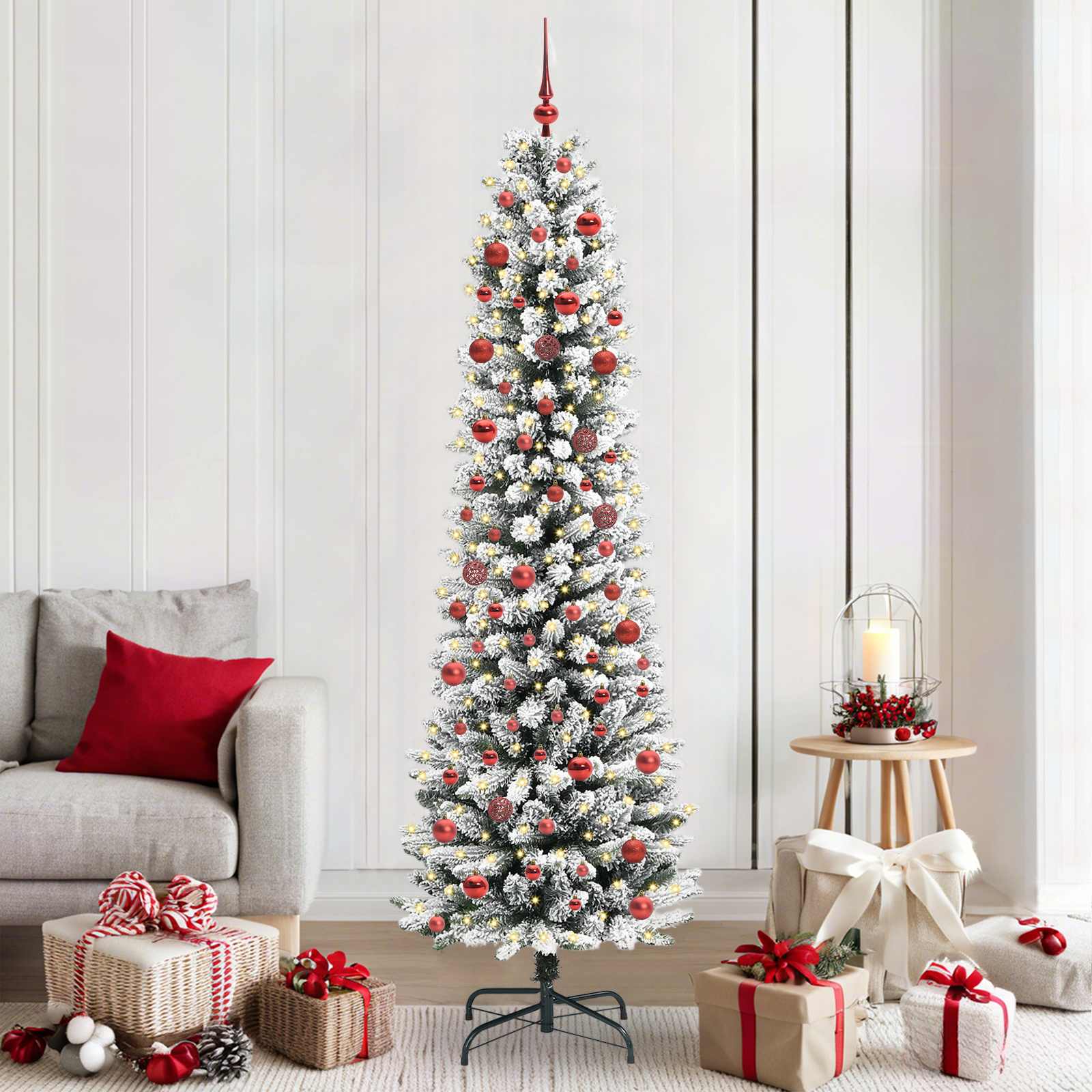 Kunstigt juletræ med stativ Hvid 210 cm PVC og metal og plast
