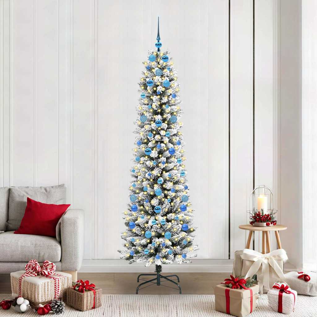 Kunstigt juletræ med stativ Hvid 210 cm PVC og metal og plast
