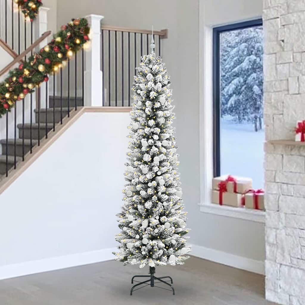 Kunstigt juletræ med stativ Hvid 240 cm PVC og metal og plast