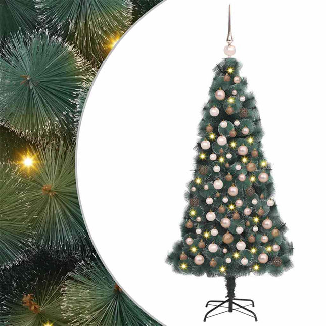 Kunstig forbelyst juletre med kuglesæt Grøn 150 cm PET