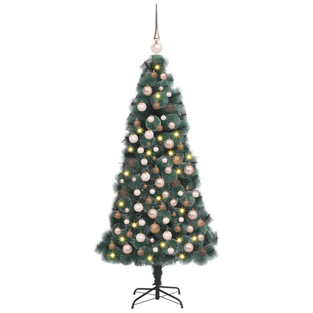 Kunstig forbelyst juletre med kuglesæt Grøn 150 cm PET