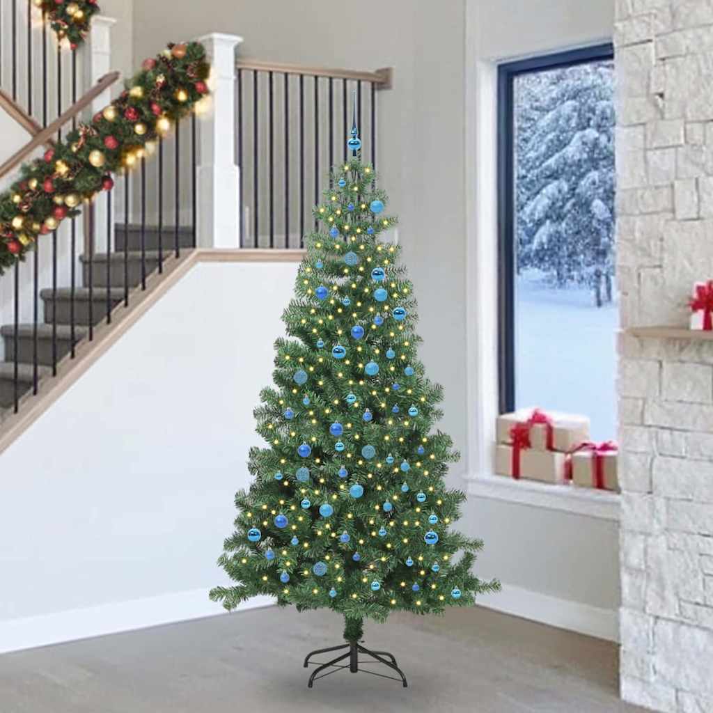 Juletræ med 300 LED'er med stativ Grøn 240 cm PVC