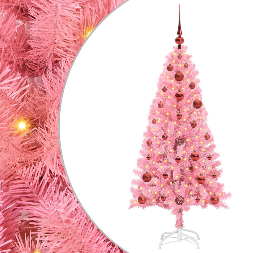 Juletræ med 150 LED'er med stativ Lyserød 120 cm PVC