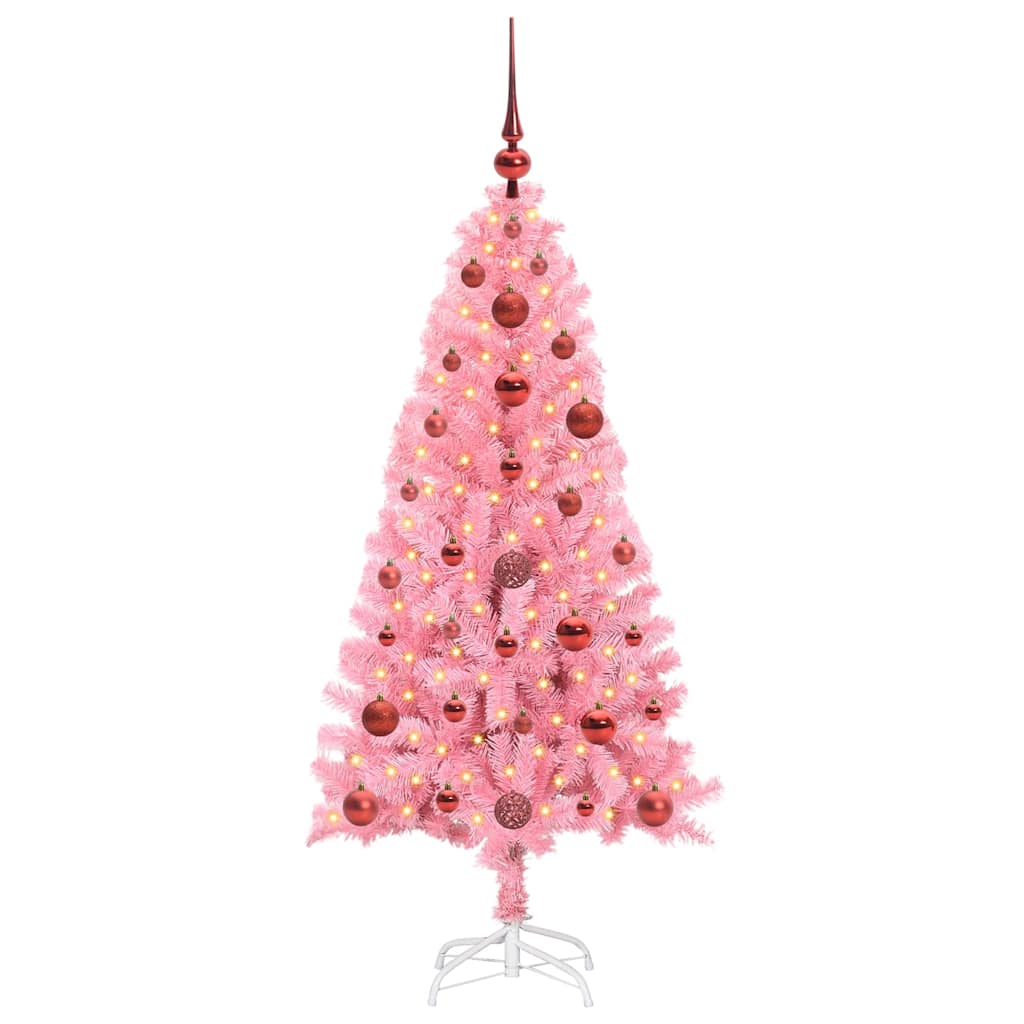 Juletræ med 150 LED'er med stativ Lyserød 120 cm PVC
