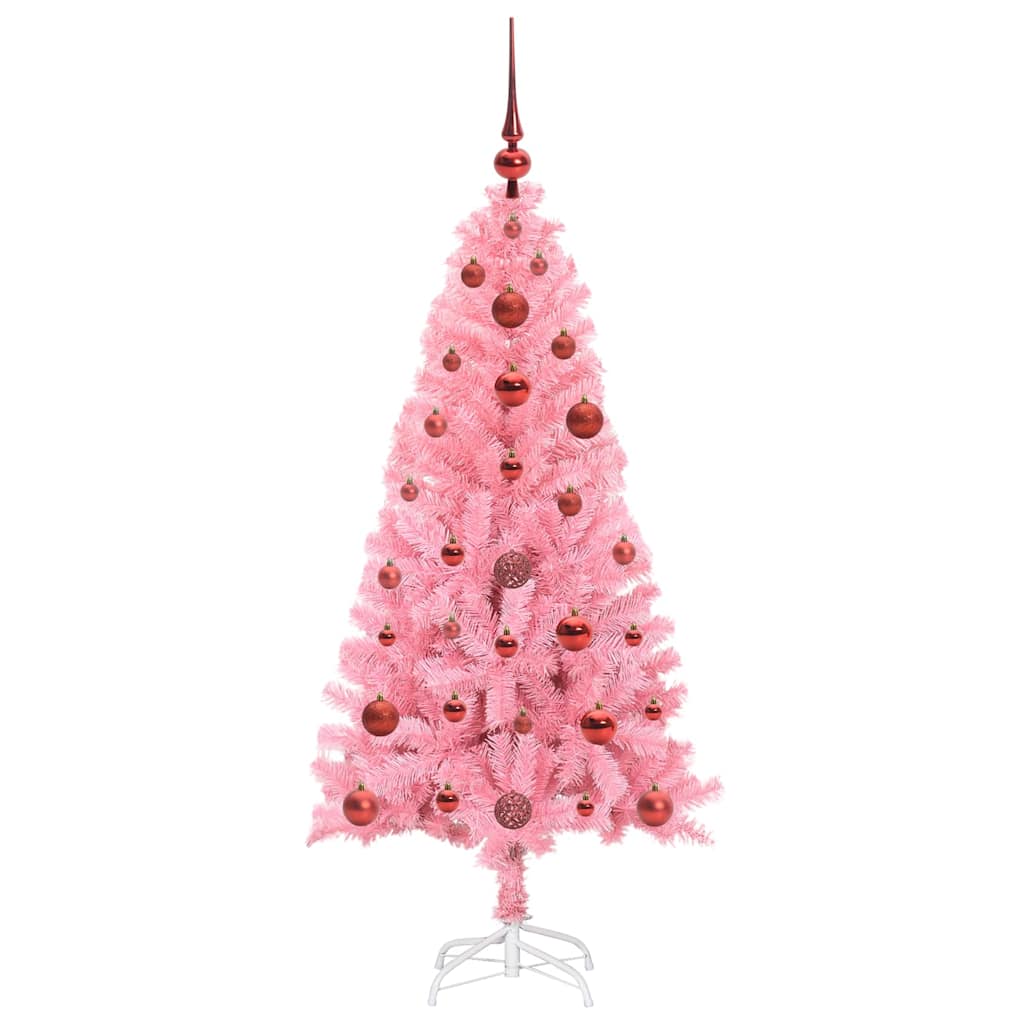 Juletræ med 150 LED'er med stativ Lyserød 120 cm PVC