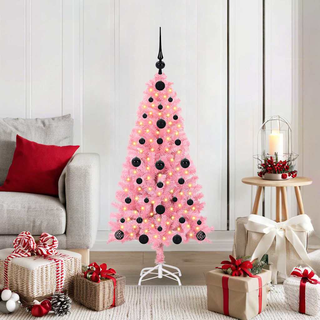 Juletræ med 150 LED'er med stativ Lyserød 120 cm PVC
