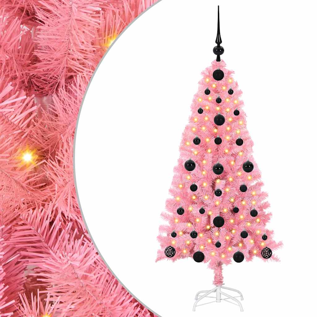 Juletræ med 150 LED'er med stativ Lyserød 120 cm PVC