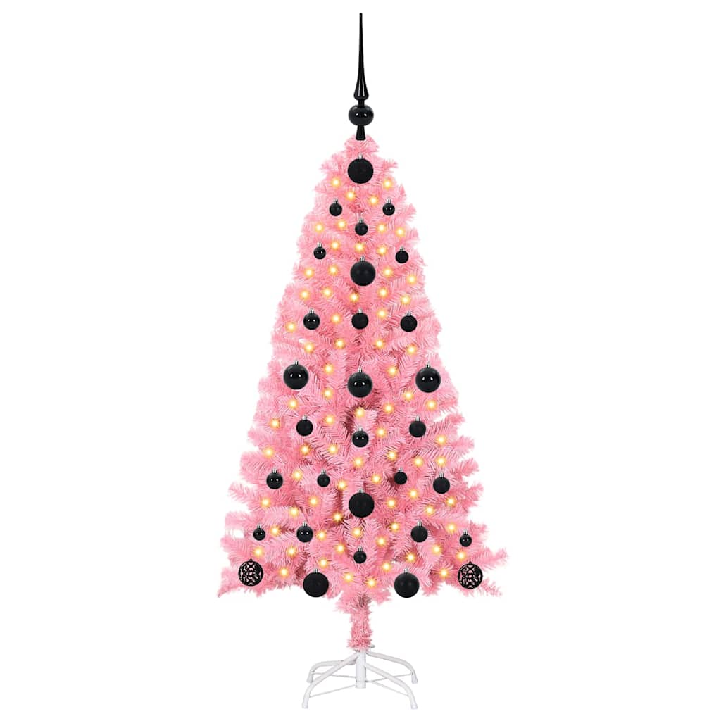Juletræ med 150 LED'er med stativ Lyserød 120 cm PVC