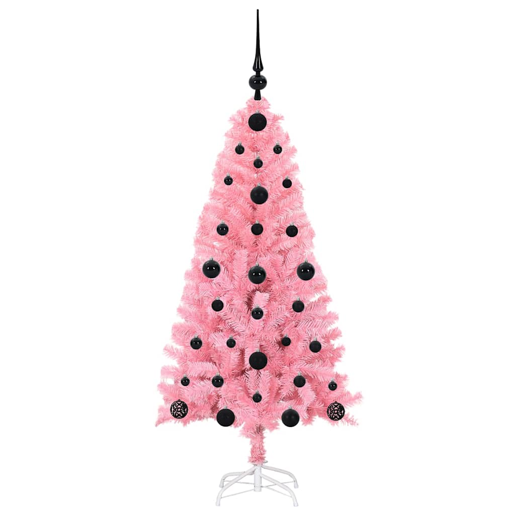 Juletræ med 150 LED'er med stativ Lyserød 120 cm PVC