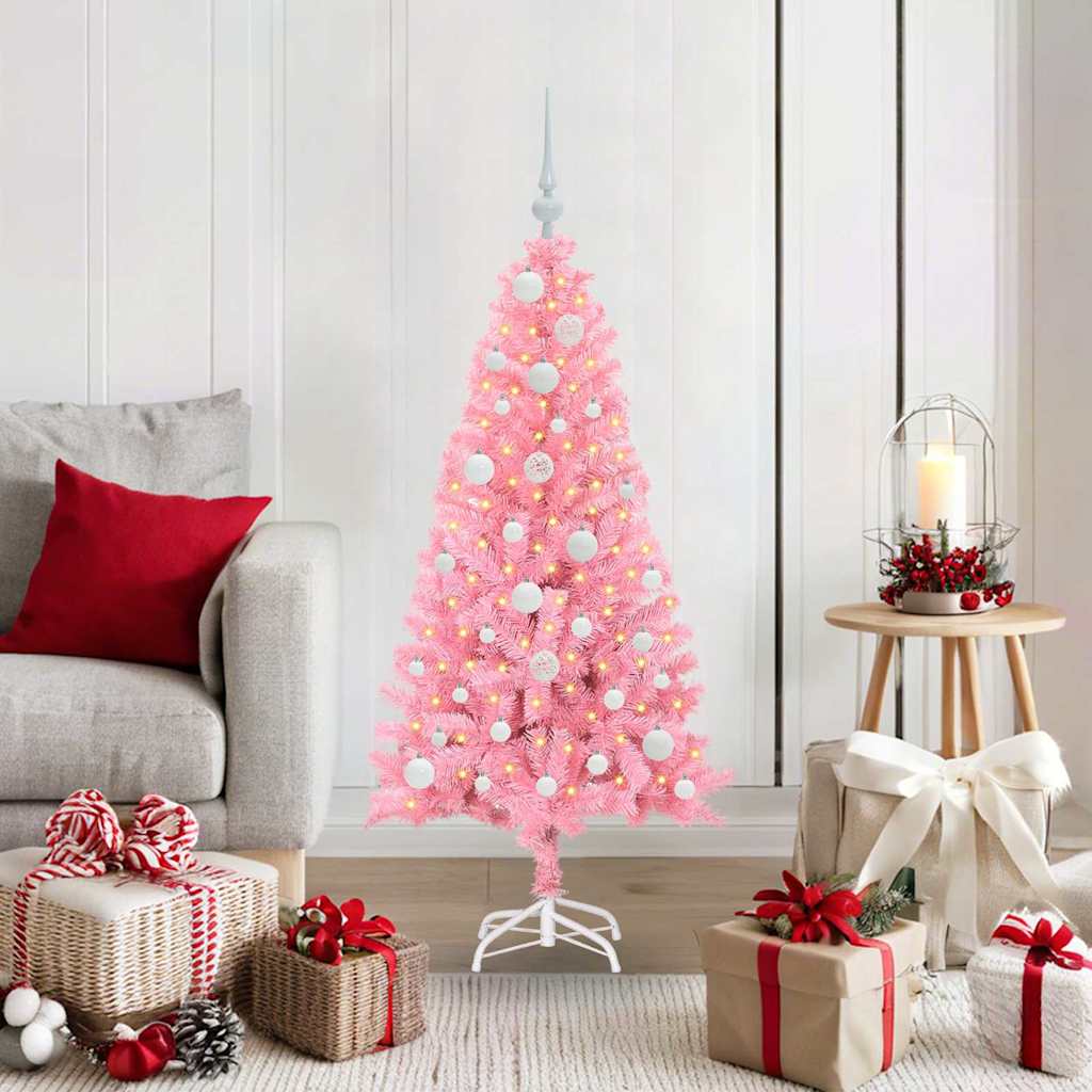 Juletræ med 150 LED'er med stativ Lyserød 120 cm PVC