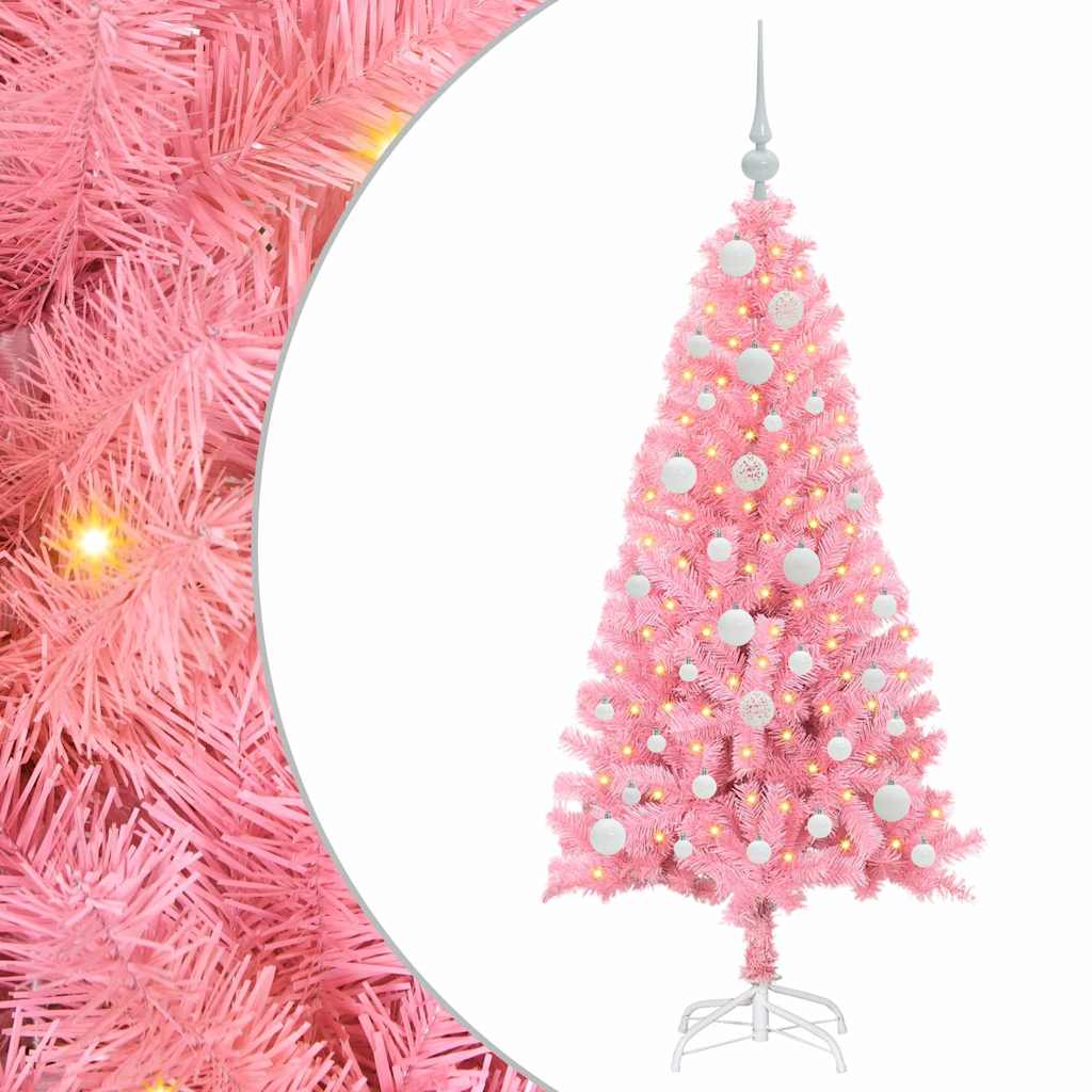 Juletræ med 150 LED'er med stativ Lyserød 120 cm PVC