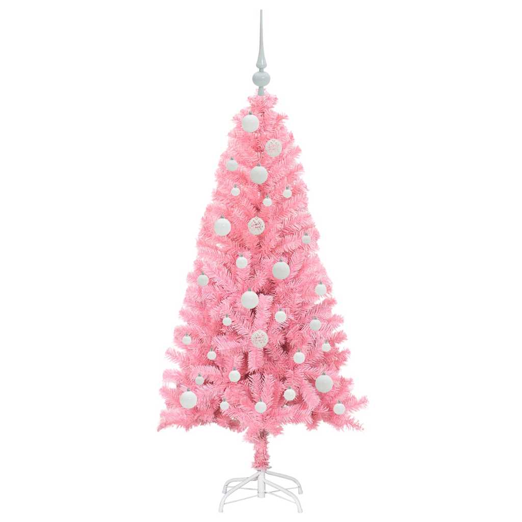 Juletræ med 150 LED'er med stativ Lyserød 120 cm PVC