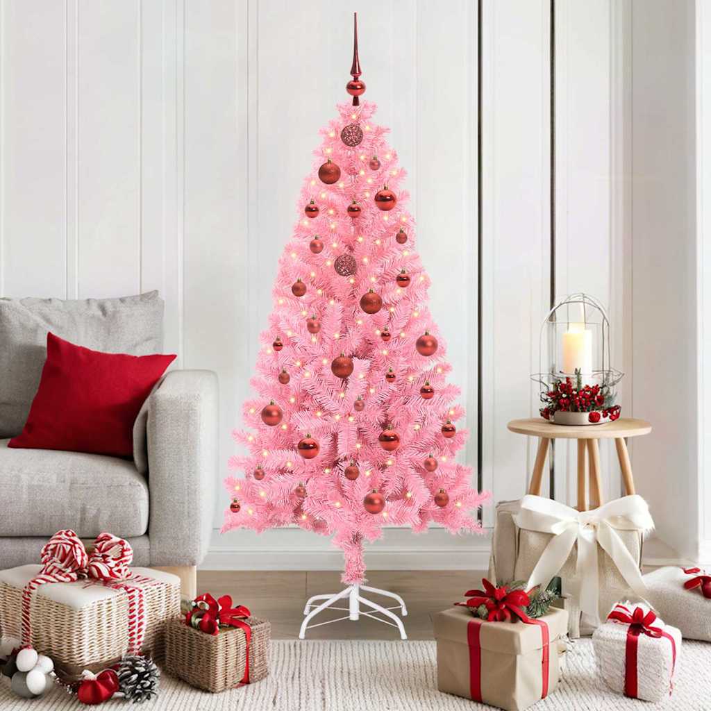 Juletræ med 150 LED'er med stativ Lyserød 150 cm PVC