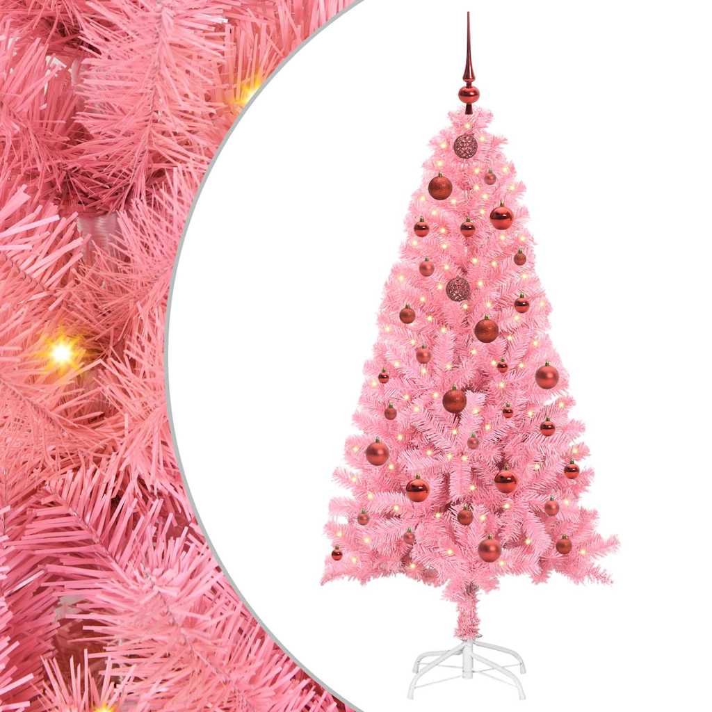 Juletræ med 150 LED'er med stativ Lyserød 150 cm PVC